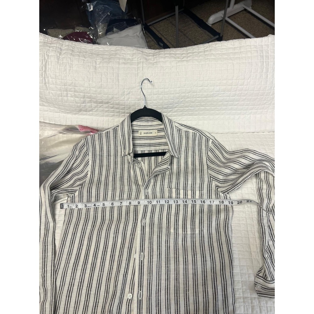 Everlane Linen Button Down Shirt Mens XS White Black Stripe Long Sleeve - Picture 12 of 13